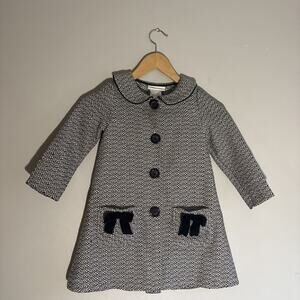 Vintage BONNIE JEAN TODDLER Coat Black Tweed, Velvet Bows. Lightweight. ￼Sz 4T